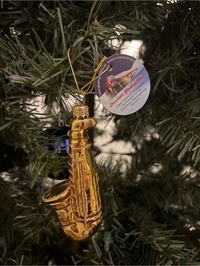 Vintage Gold Saxophone Glass Ornament - Holiday Tree Decoration